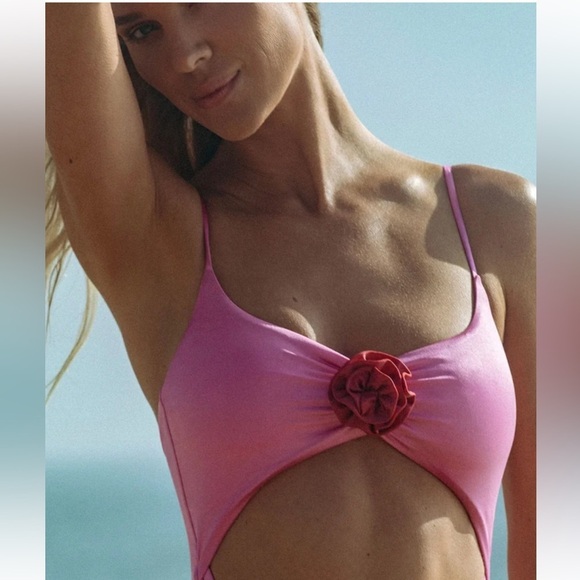 L*Space  Sierra One Piece Bathing Suit - Pink Satin Shine.  XL. New with tags - Picture 4 of 5